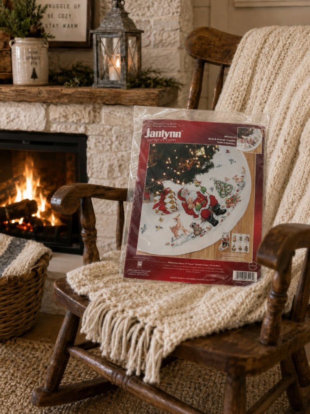 Vintage (2004) Janlynn Santa & Animals Cross Stitch Tree Skirt Kit